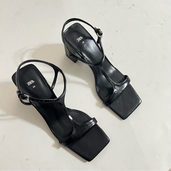 Zara Black BLOCK HEEL SANDALS Size 7.5 US - Picture 9 of 14